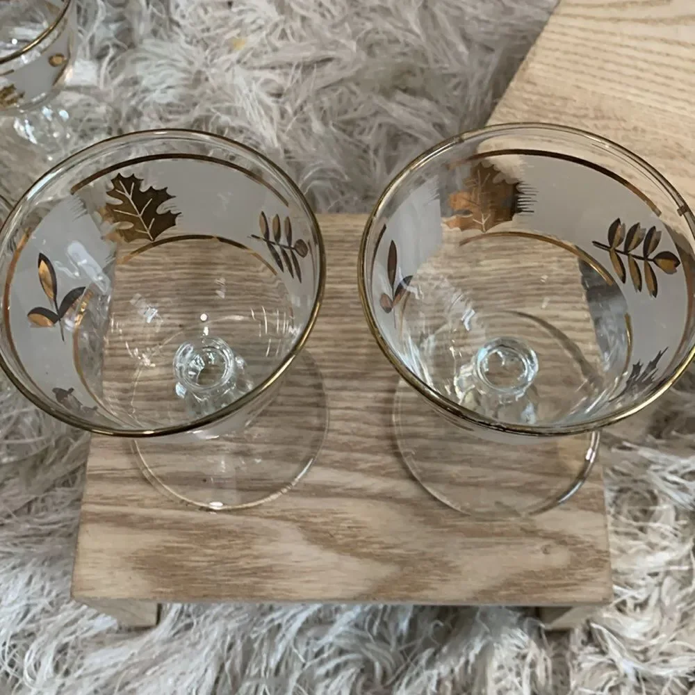 Vintage Golden Foliage‎ Libby 8982 4oz Cocktail Glasses Set Of 6 Made In USA